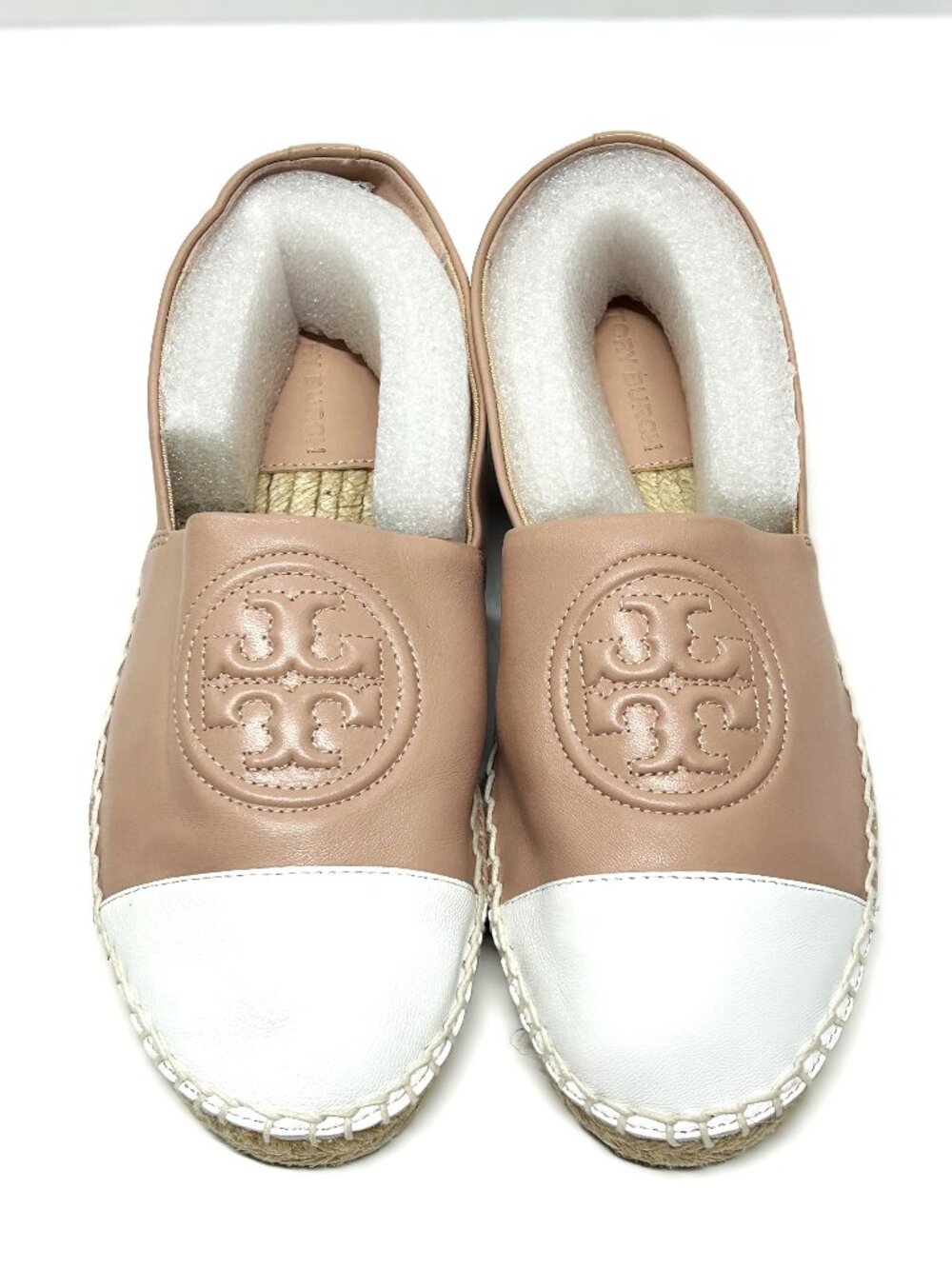Tory Burch pink and white leather loafer/espadrille size 11